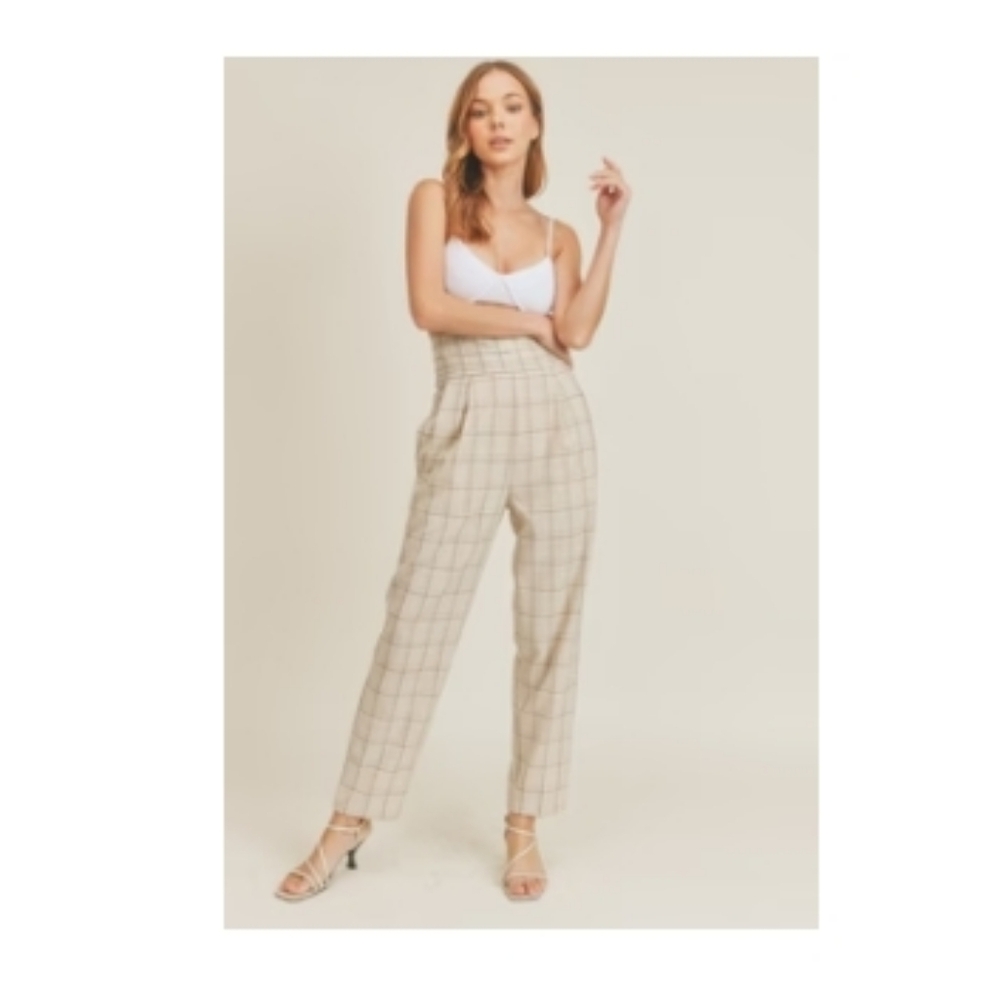 Like new Lush plaid tan trousers / pants size Large - pleated 90's style